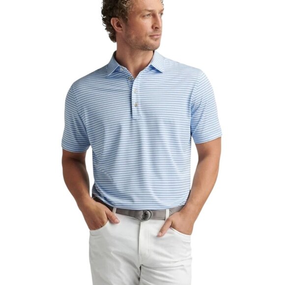 NEW Rorie Whelan‎ Golf Polo Shirt Mens Size LARGE Blue Striped NWT - Picture 1 of 12